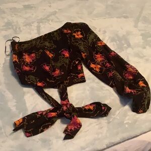 RACHEL Rachel Roy Tropical Floral One Shoulder Tie Crop Top, Size M, Navy, NWT